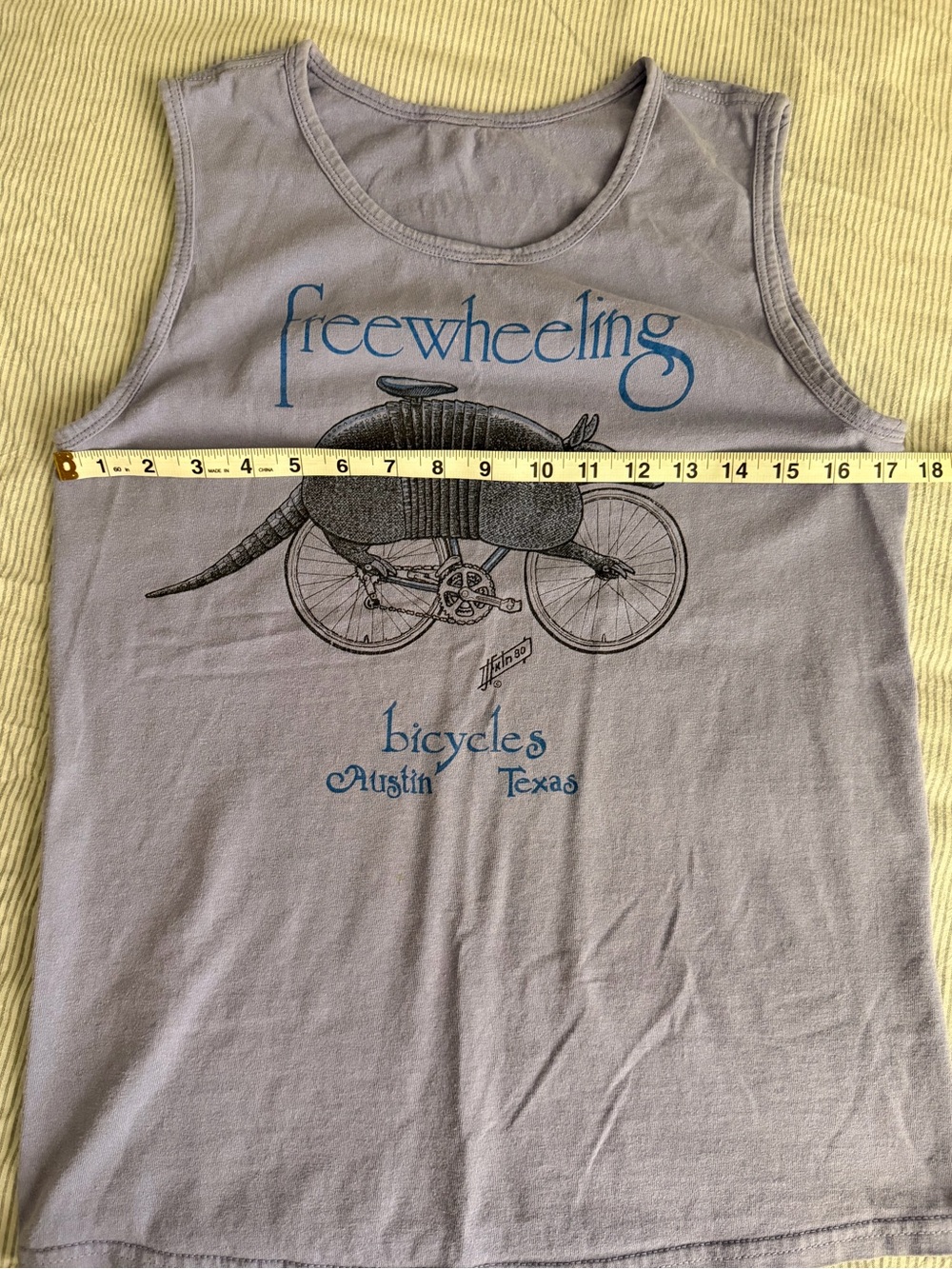 Vintage Blue Tank Top with Armadillo Graphic - Freewheeling Bicycles Austin,Tx